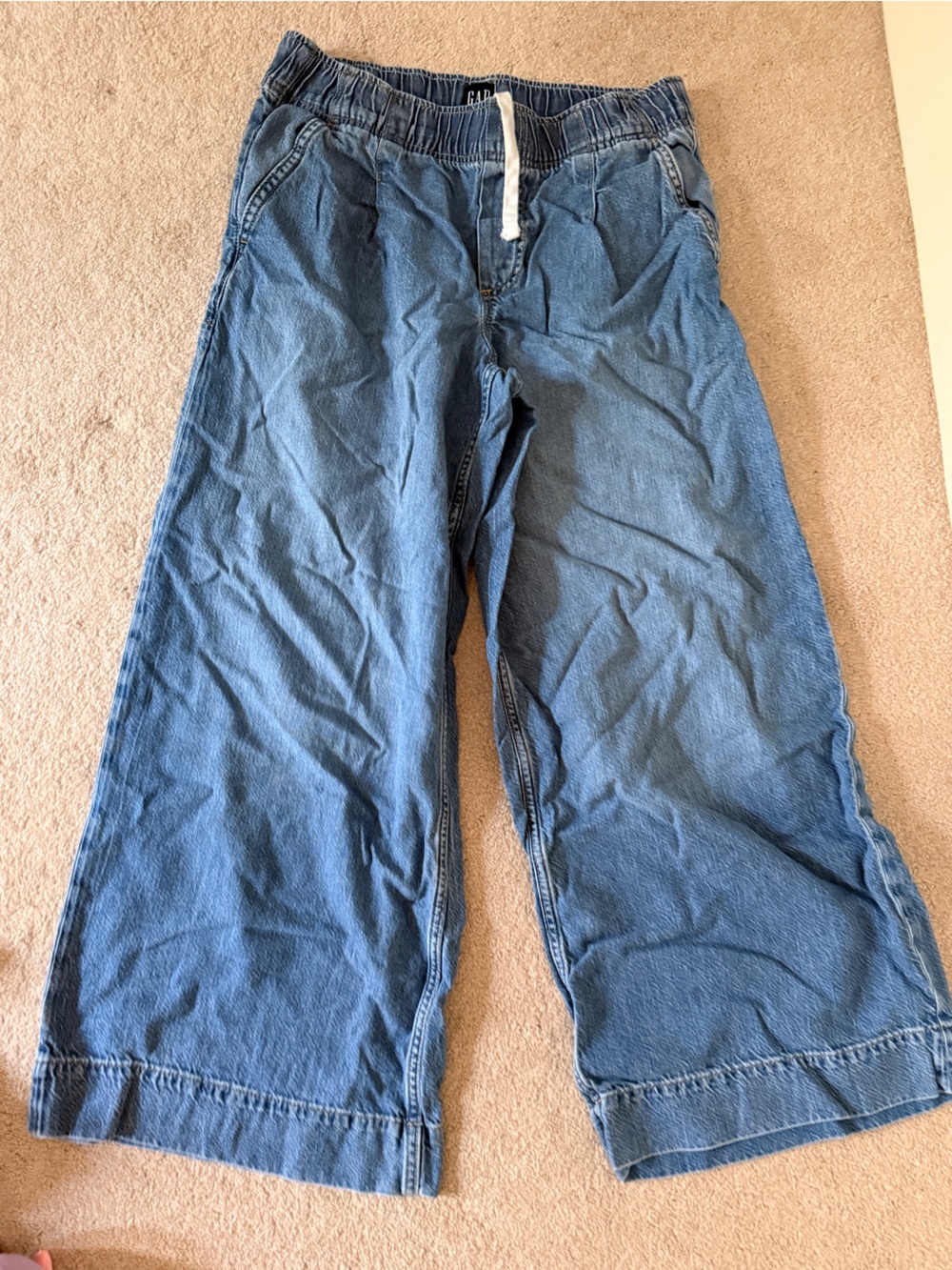 GAP Medium Blue Wide Leg Drawstring Denim Pants Size small petite
